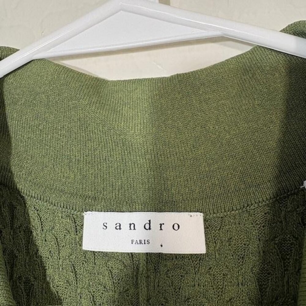 Sandro Dress Womens 38 Green Knit Collared Fit & Flare Sweater Short Sleeve - Picture 3 of 8